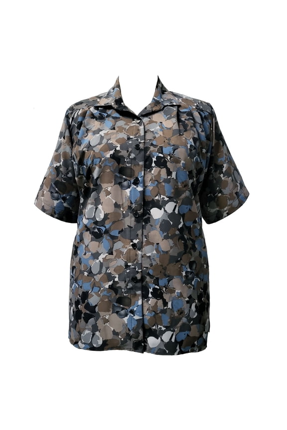 Women's Plus Size Short Sleeve Button-Front Tunic with Pleats - Grey Solange - 6x