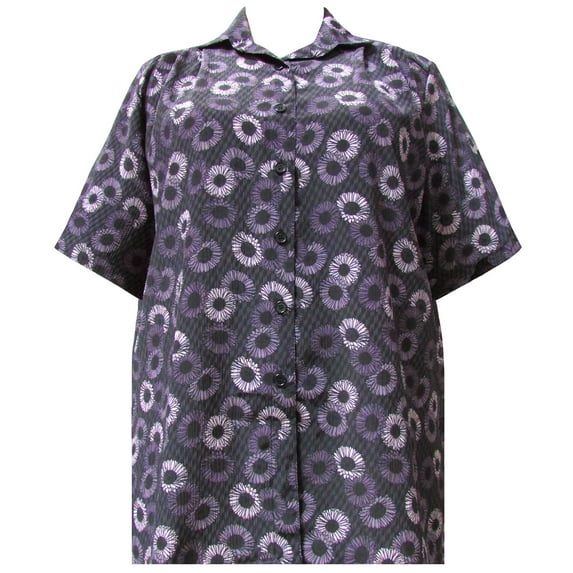 A Personal Touch Women's Plus Size Short Sleeve Button-Front Tunic with Pleats - Muted Purple Sunflowers - 7x