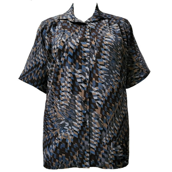 A Personal Touch Women's Plus Size Short Sleeve Button-Front Tunic with Pleats - Neutral Fillmore - 0x