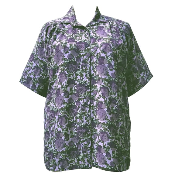 A Personal Touch Women's Plus Size Short Sleeve Button-Front Tunic with Pleats - Purple Bloom - 6x