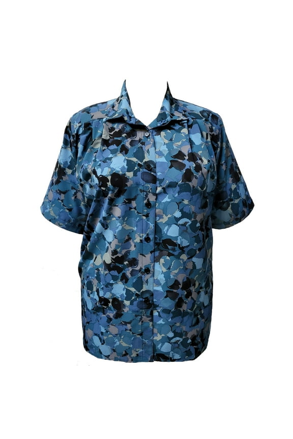 Women's Plus Size Short Sleeve Button-Front Tunic with Pleats - Teal Solange - 4x