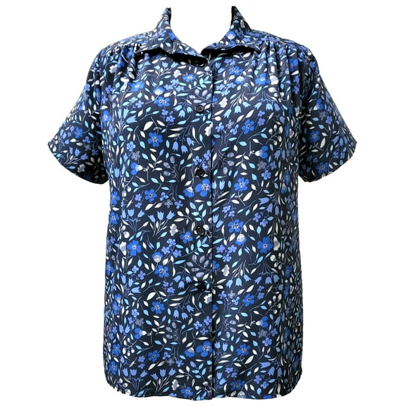 A Personal Touch Women's Plus Size Short Sleeve Button-Front Tunic with Shirring - Blue Rachael - 4x