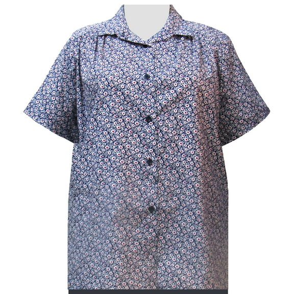 A Personal Touch Women's Plus Size Short Sleeve Button-Up Cotton Blouse with Shirring - Blue Flirty - 6X
