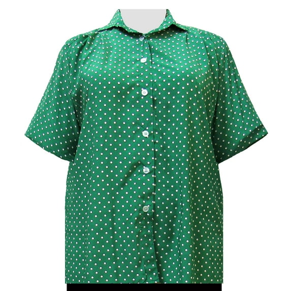 A Personal Touch Women's Plus Size Short Sleeve Button-Up Print Blouse with Pleats - Kelly Dots - 6X