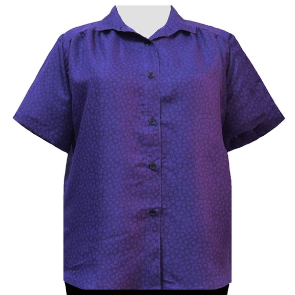 A Personal Touch Women's Plus Size Short Sleeve Button-Up Print Blouse with Shirring - Purple Flo - 6X