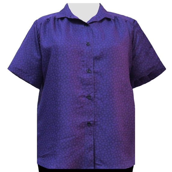 A Personal Touch Women's Plus Size Short Sleeve Button-Up Print Blouse with Shirring - Purple Flo - 7X