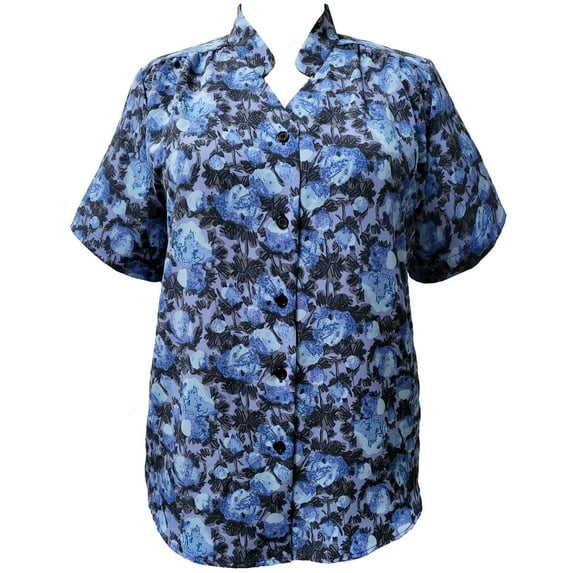 A Personal Touch Women's Plus Size Short Sleeve Mandarin Collar V-Neck Tunic - Blue Bloom - 5X