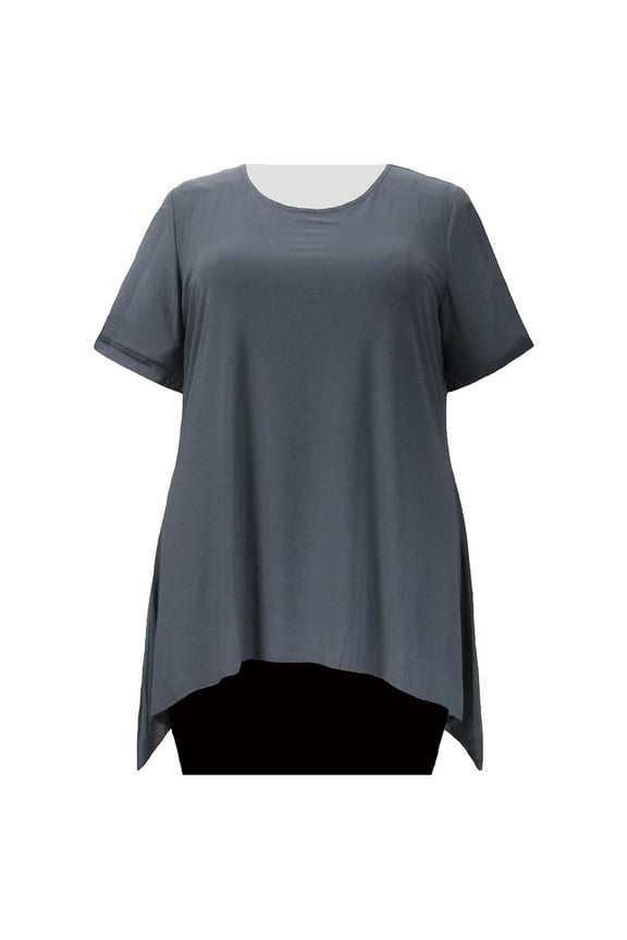 Women's Plus Size Short Sleeve Round Neck Sharkbite Hem Pullover Top - Charcoal - 5X