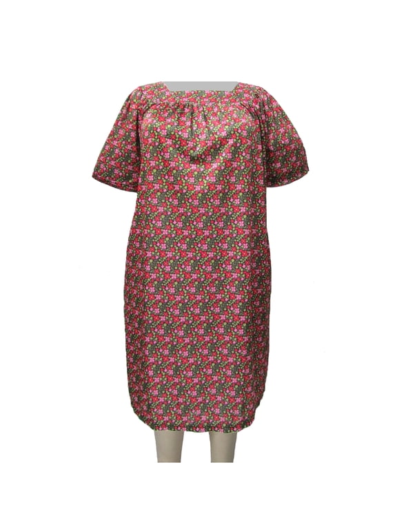 Women's Plus Size Square Neck Lounging Dress - Flowering Garden - 1X