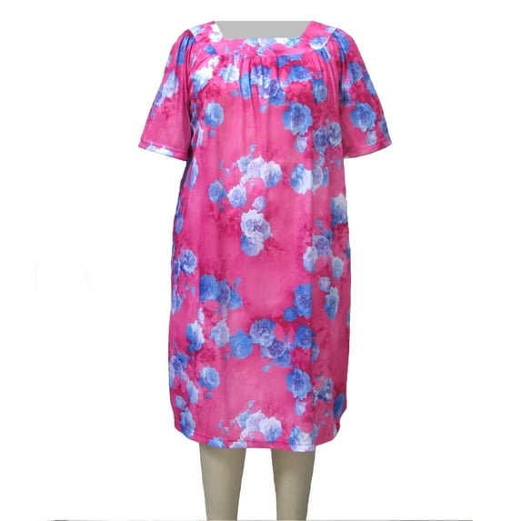 A Personal Touch Women's Plus Size Square Neck Lounging Dress - Pink Flourish - 5X