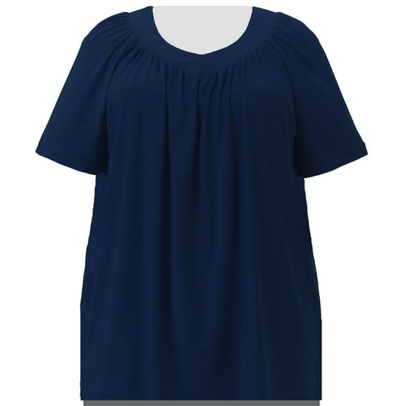 A Personal Touch Women's Plus Size V-Neck Pullover Top Navy - 1X