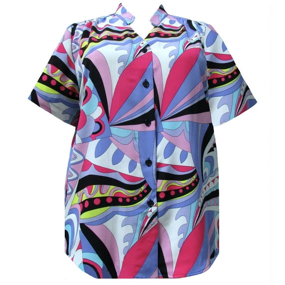 A Personal Touch Women's Plus size Short Sleeve Mandarin Collar V-Neck Tunic - Blue Pucci - 2x