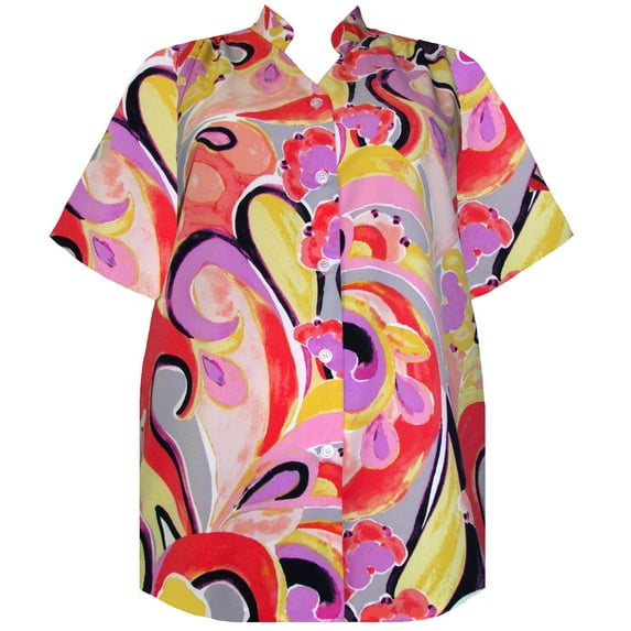 A Personal Touch Women's Plus size Short Sleeve Mandarin Collar V-Neck Tunic - Melon Abstract - 5x
