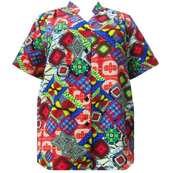 A Personal Touch Women's Plus size Short Sleeve Mandarin Collar V-Neck Tunic - Multi Tribal - 4x