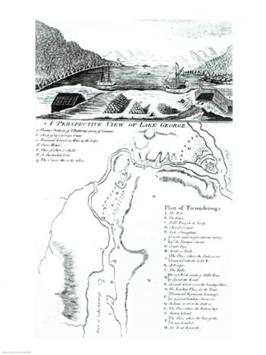 A Perspective View of Lake George and a Plan of Ticonderoga Canvas Art - (18 x 24)