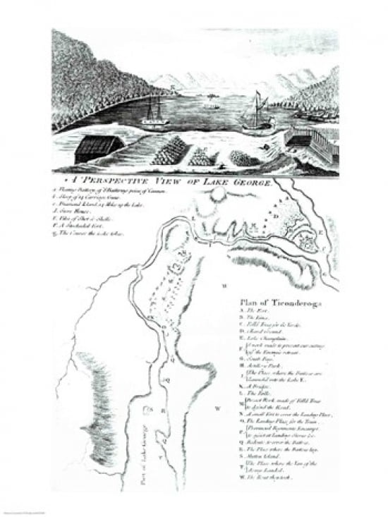A Perspective View of Lake George and a Plan of Ticonderoga Canvas Art - (24 x 36)