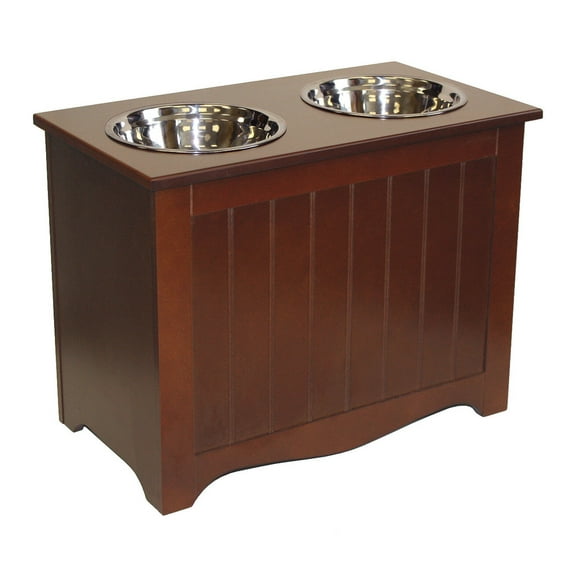 A Pet Project 2 - Pieces Dog Food Storage with Stainless Steel Bowls, Brown