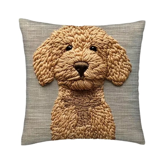 A Pet Themed Pillow Cover Polyester Faux Embroidery Animal Design 45X45Cm 177X177In Decorative Sofa Cushion Cover Style A