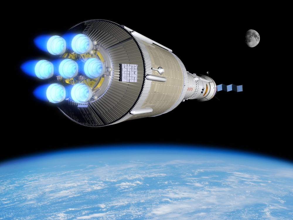 A Phobos mission rocket ignites its chemical thrusters Canvas Art - Walter MyersStocktrek Images (33 x 25)