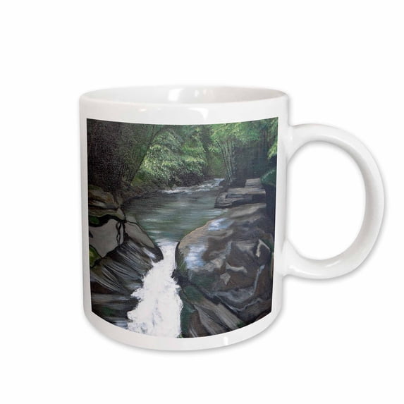 3drose, a Photo of a Painting with a Flowing Creek, Rocks, and Trees, 15oz Mug