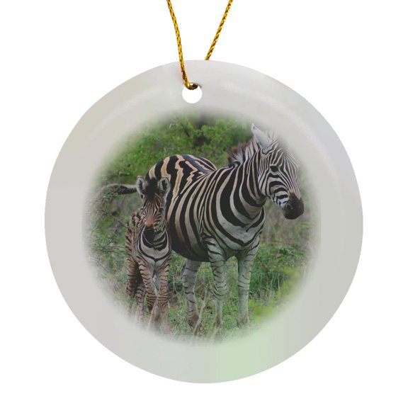 3drose, a Photo of a Zebra and Its Foal Animal Family, Circle Porcelain Ornament