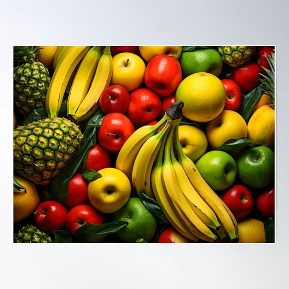 A Pile Of Fruit With Bananas And Apples Poster Wall Art, Modern Wall Decor For Living Room Bedroom, 8x12 UNFRAMED