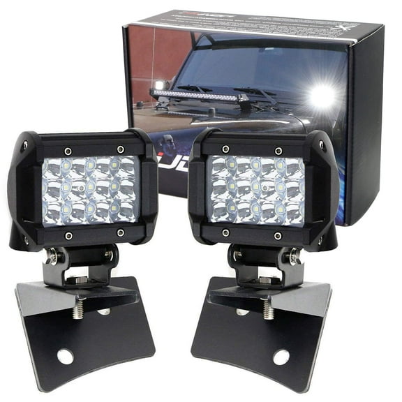 A-Pillar LED Dually Pod Light Kit For Jeep 2007-2017 Wrangler JK, Includes (2) 36W High Power LED Pod Lamps & Front Windshield A-Pillar Panel Mounting Brackets