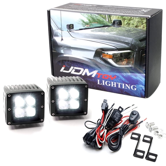 A-Pillar LED Pod Lights For 2015-20 Ford F150, 2017-20 Ford Raptor F250 F350, Includes (2) 20W High Power LED Cubes, Windshield A-Pillar Mount Brackets & On/Off Switch Wiring