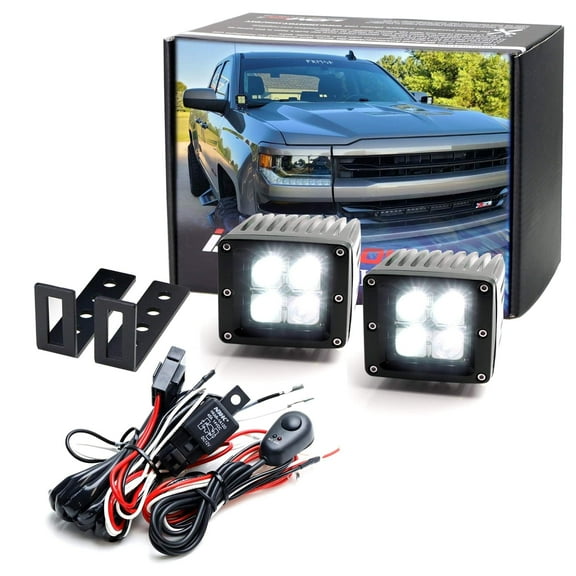 A-Pillar LED Pod Lights For 2015-up Chevy Silverado Colorado & GMC Sierra Canyon, Incl (2) 20W High Power LED Cubes, Windshield A-Pillar Mounting Brackets & On/Off Switch Relay