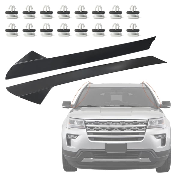 A-Pillar Trim Molding Windshield Kit with Clips Compatible with 2011-2019 Ford Explorer Left Driver & Right Passenger Side Outer Window Trim Moulding Replace BB5Z7803145AA BB5Z7803144AA 926450 926451