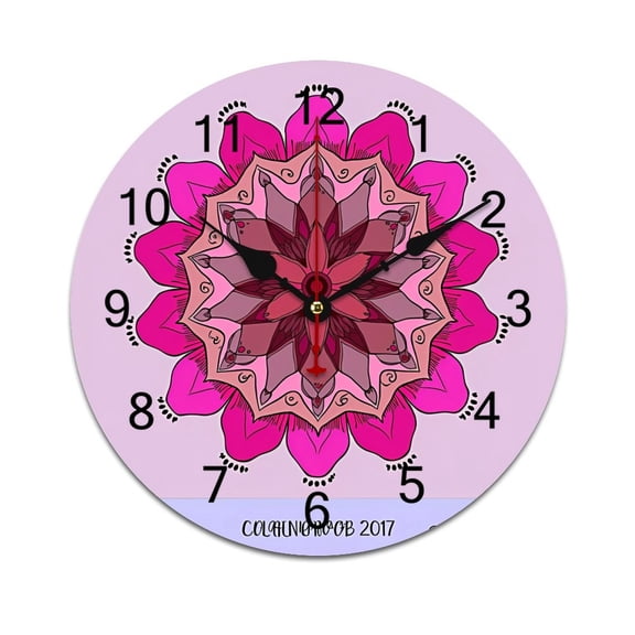 A Pink And Brown Mandala Design on A Light Pink Background_01 Printed Silent Wall Clock Round Kitchen Clock Chic Quiet Desk Clock For Living Room