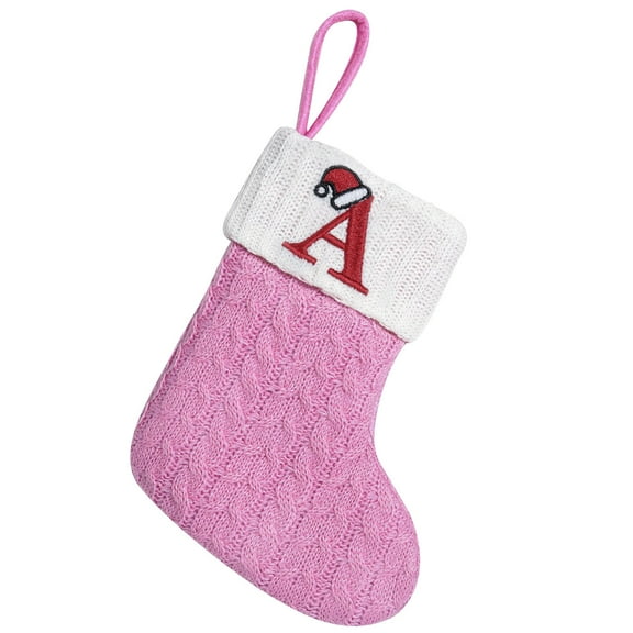 A Pink Knit Christmas Stocking, Embroidered 26 Letters Design Gift Bag, Festive Holiday Candy Holder For Kids