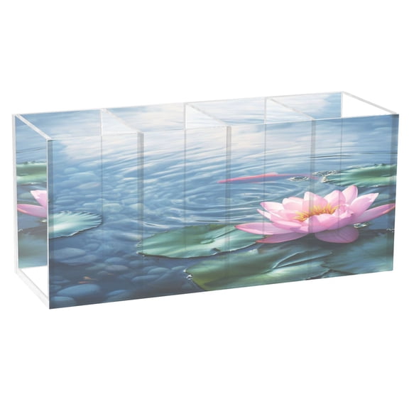 A Pink Lotus Acrylic Pen Holder 4 Compartments Clear Pencil Organizer Cup Makeup Brush Holder for Office Desktop Dorm Home