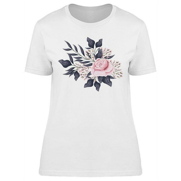 A Pink Rose Flower With Leaves T-Shirt Women -Image by Shutterstock, Female x-Large