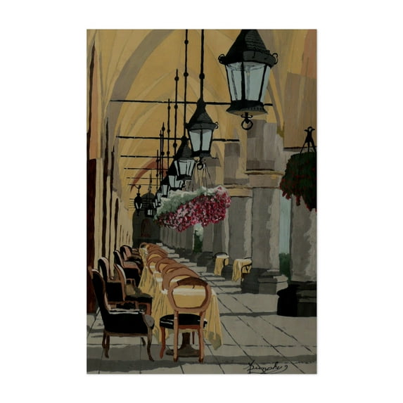 A Place in the Shade - Painting Architecture Cafe Cityscape Vintage Street Photography Flowers Unframed Wall Art Print 40 x 60 inches