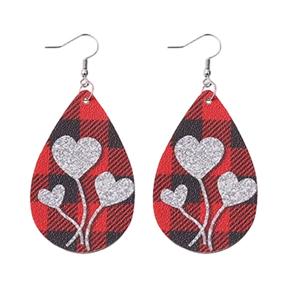 A Plaid Pattern Heart Drop Pendant Earrings For Women Valentines Day Holiday Jewelry And Fashion Accessory