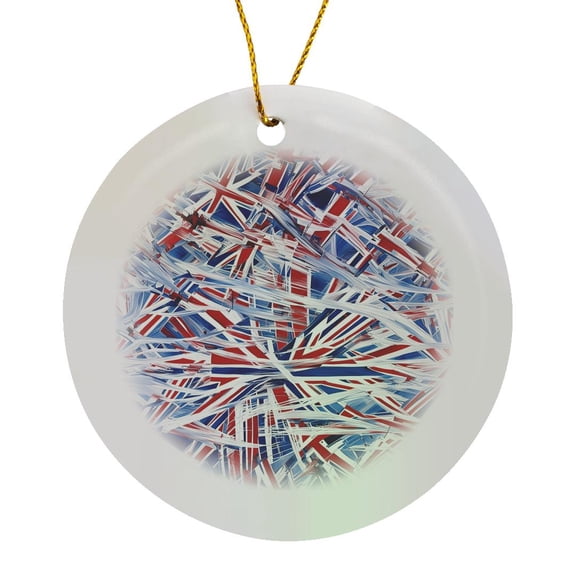 A Playful Abstract Woke Recycle Of The Union Jack , Circle Porcelain Ornament