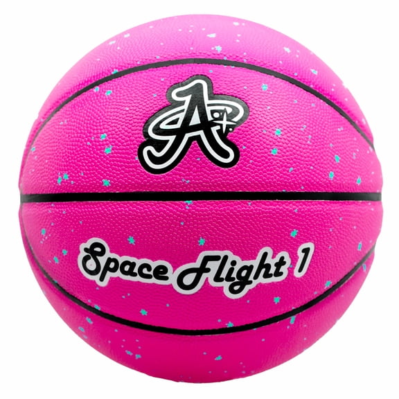 A Plus Collectibles Official Space Flight 1 Leather Game Basketball, Indoor/Outdoor Court, Full Size Kids & Adult Size 7, 29.5" (Radiant Pink)