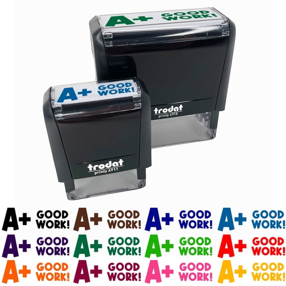 A Plus Good Work Teacher Student School Self-Inking Rubber Stamp Ink Stamper - Sky Blue Ink - Small 1-1/2 Inch