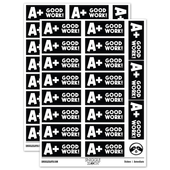 A Plus Good Work Teacher Student School Sticker Set - Black - Gloss Finish - 2.00" Large