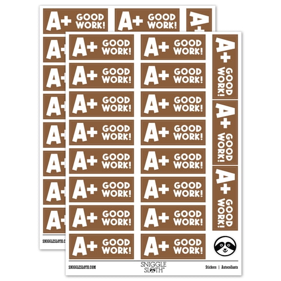 A Plus Good Work Teacher Student School Sticker Set - Brown - Matte Finish - 2.00" Large