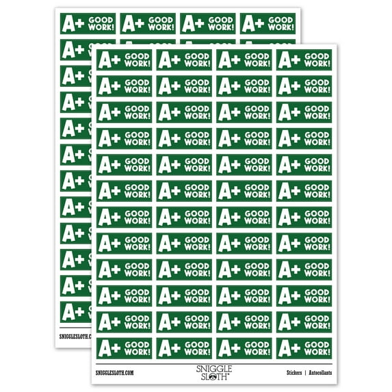 A Plus Good Work Teacher Student School Sticker Set - Dark Green - Matte Finish - 1.25" Mini