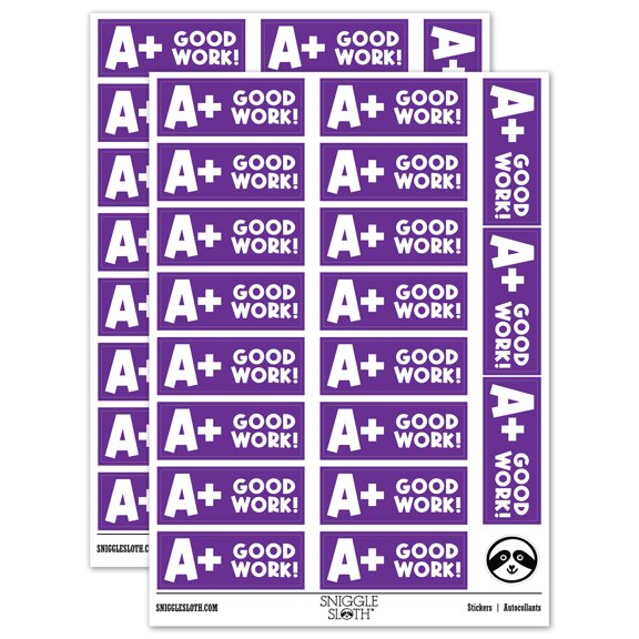 A Plus Good Work Teacher Student School Sticker Set - Purple - Gloss Finish - 2.00" Large