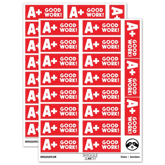 A Plus Good Work Teacher Student School Sticker Set - Red - Matte Finish - 2.00" Large