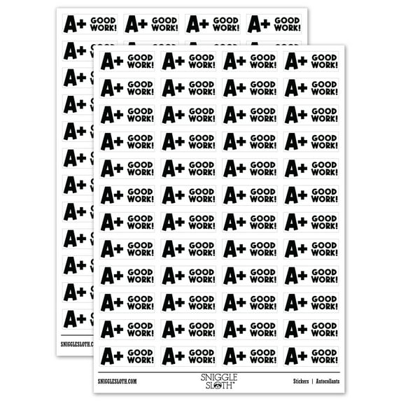 A Plus Good Work Teacher Student School Sticker Set - White - Matte Finish - 1.25" Mini
