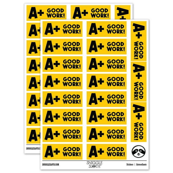 A Plus Good Work Teacher Student School Sticker Set - Yellow - Matte Finish - 2.00" Large