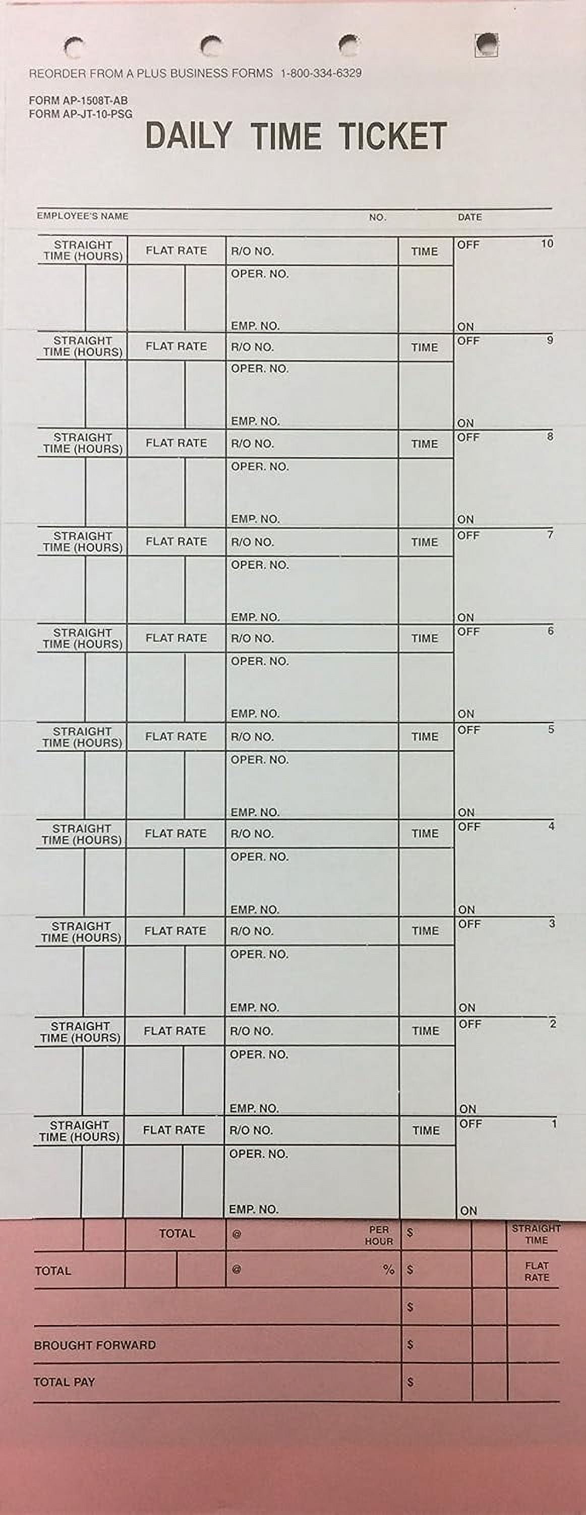 A Plus Mechanic's Daily Time Ticket AP-1508T-AB, 250 Quantity (V8)