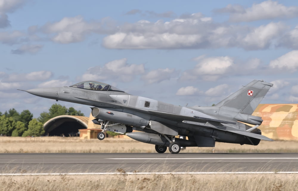 A Polish Air Force F-16 Block 52 at Albacete Air Base Spain Canvas Art - Giovanni CollaStocktrek Images (35 x 23)