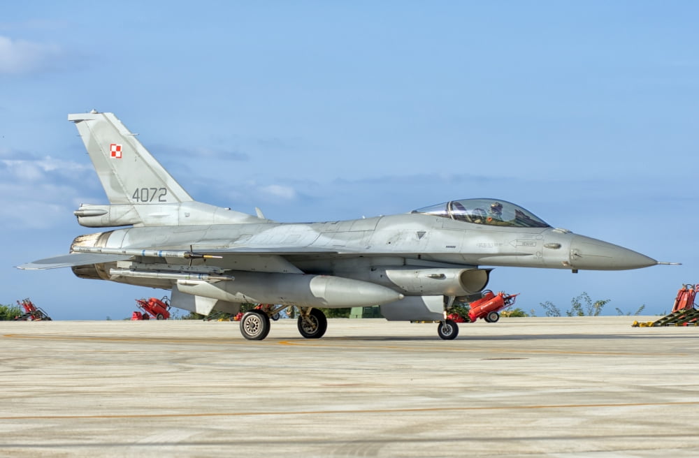 A Polish Air Force F-16 taxiing at Trapani Air Base Italy Canvas Art - Giovanni CollaStocktrek Images (17 x 12)