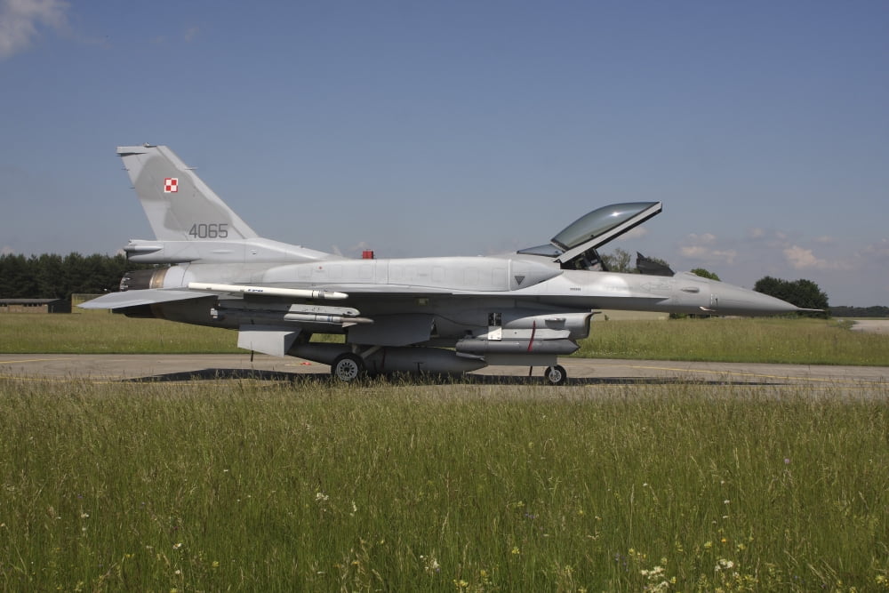 A Polish Air Force F-16C Block52 aircraft Lechfeld Airfield Germany Canvas Art - Timm ZiegenthalerStocktrek Images (18 x 12)